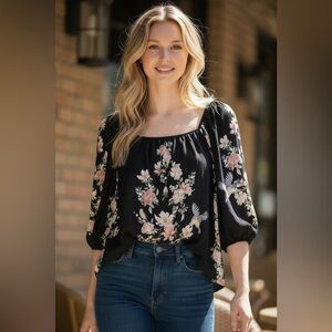 JOHNNY WAS Birdie Viscose Blouse Top Black Small NWT $295 Boho Music Festival